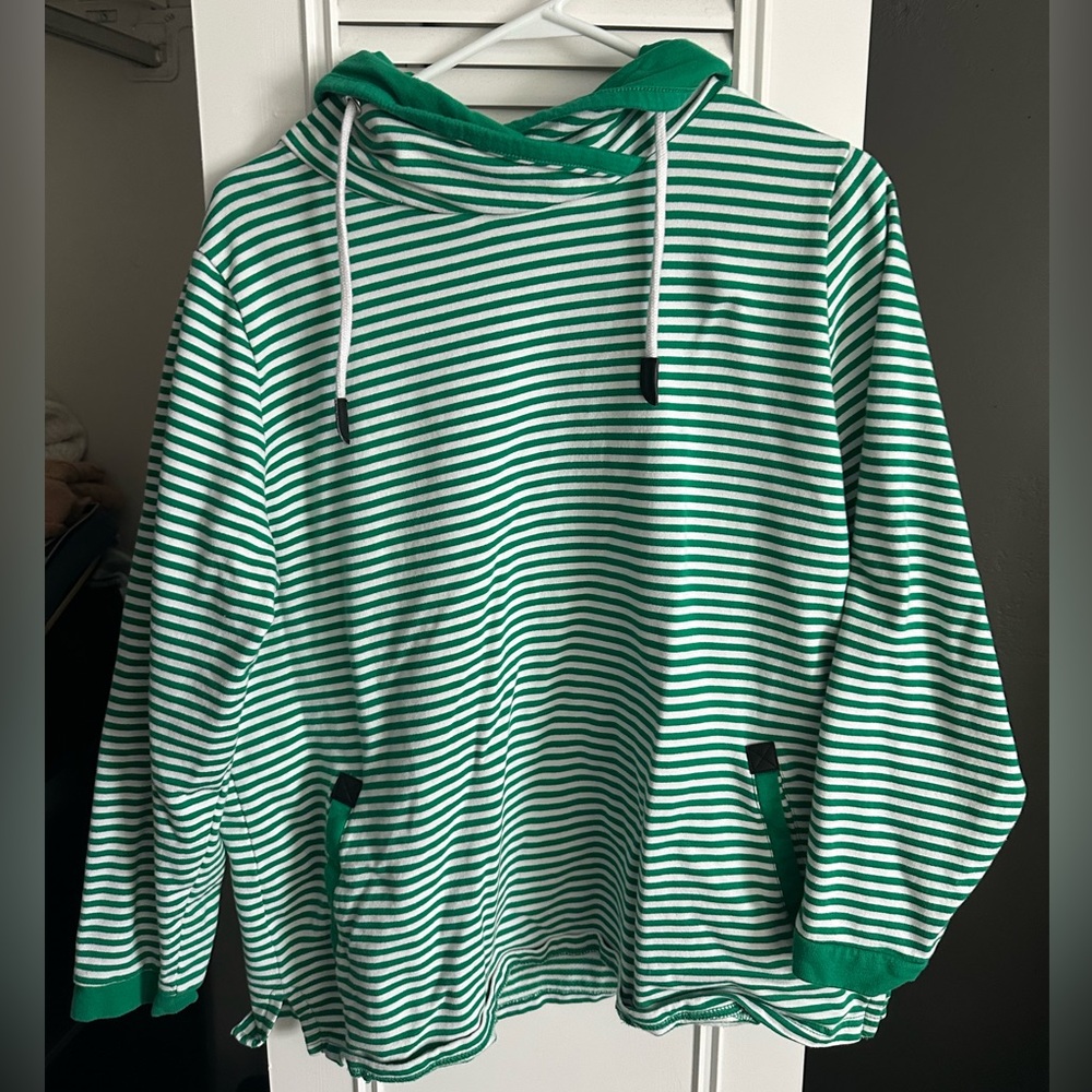 Green Striped Women’s Sweater Cowl Neck